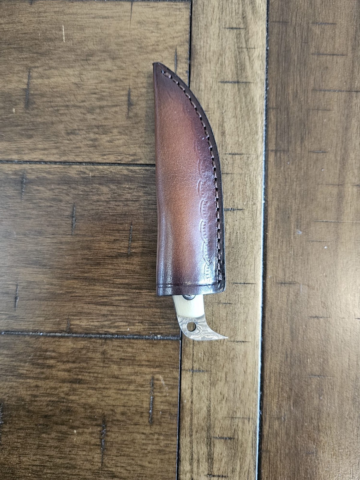 5.5″CUSTOM HANDMADE DAMASCUS BONE HANDLE KNIFE W/MOSAIC PIN & SHEATH 69/03