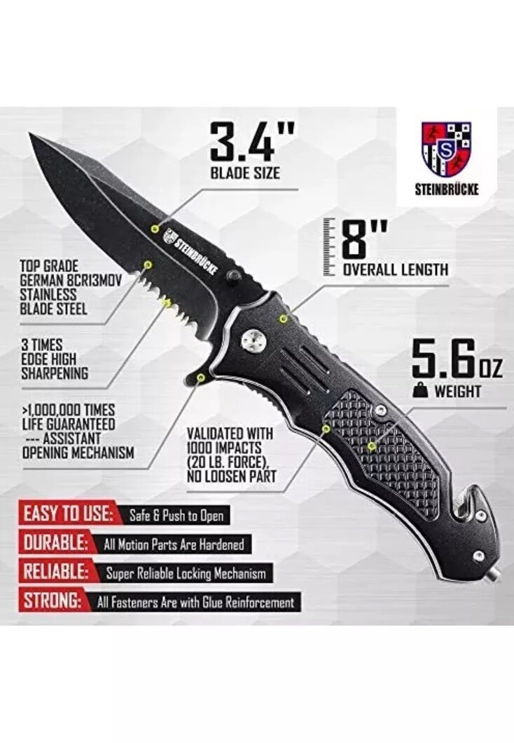 3.4» Tactical Knife Pocket Knife Folding Stainless Steel with Reversible Clip