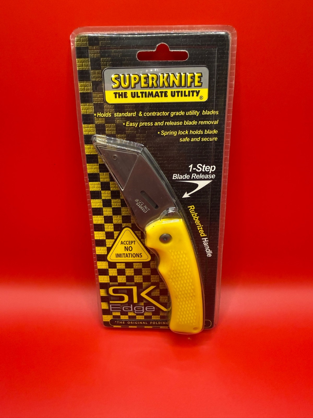 Superknife SK Edge Folding Utility Knife NIB Yellow Rubberized China