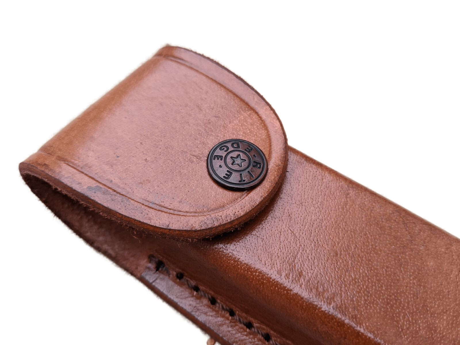 NEW Folding Pocket Knife Sheath 5″ Brown Genuine Leather Belt Case