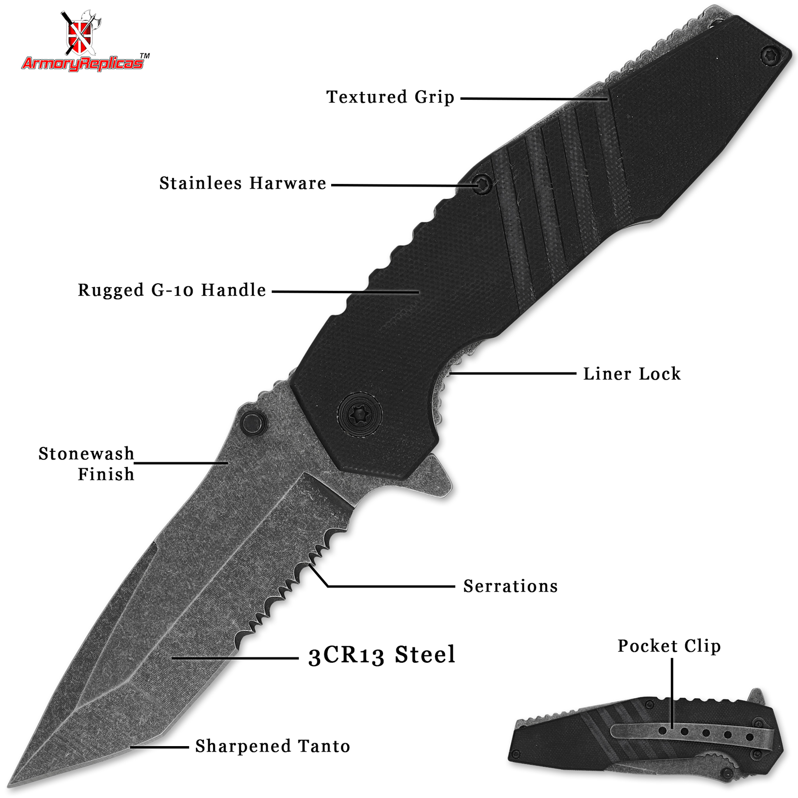 Alpha Force Tanto Assisted Knife for Camping & Hunting Durable 3CR13 Steel Blade