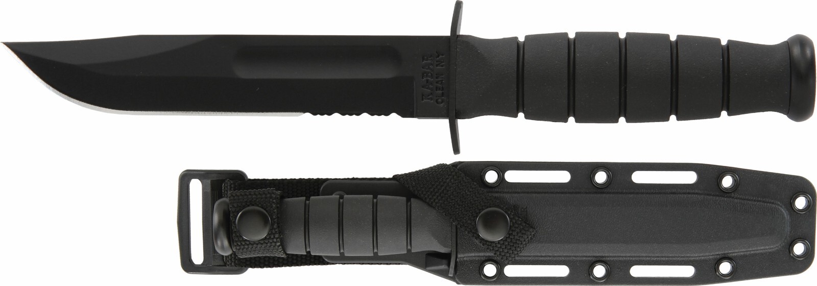 KABAR 1259 Short Black Combo Edge Tactical, Survival Knife Plastic Sheath