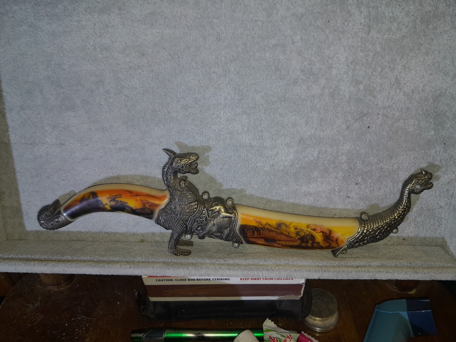 Decorative Dragon Handle Dagger, Stainless Steel Clip Point, Sheath, Full Tang