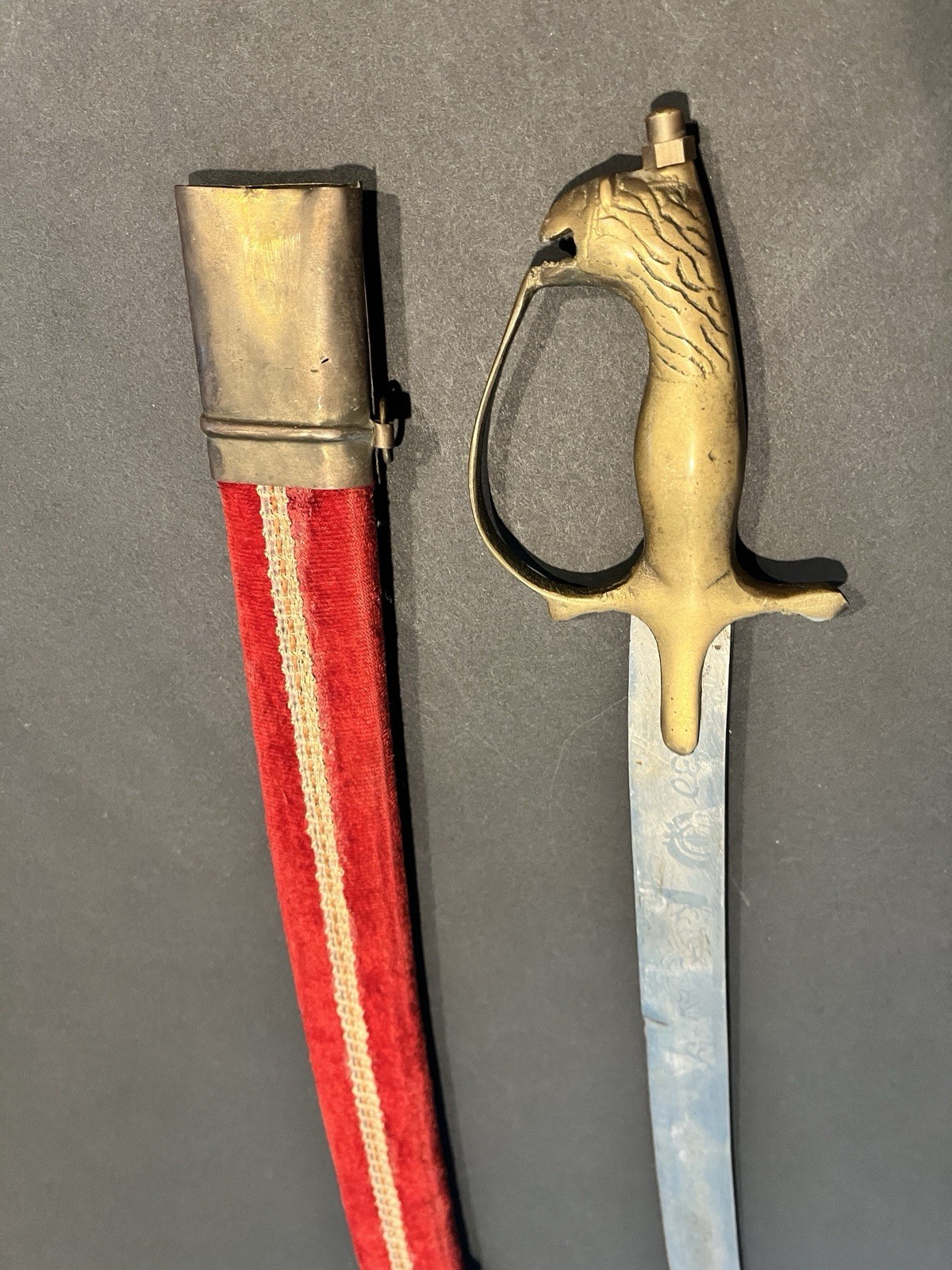 Vintage Sword Made in India Persian Red Velvet Sheath 30”Blade Antique Rare