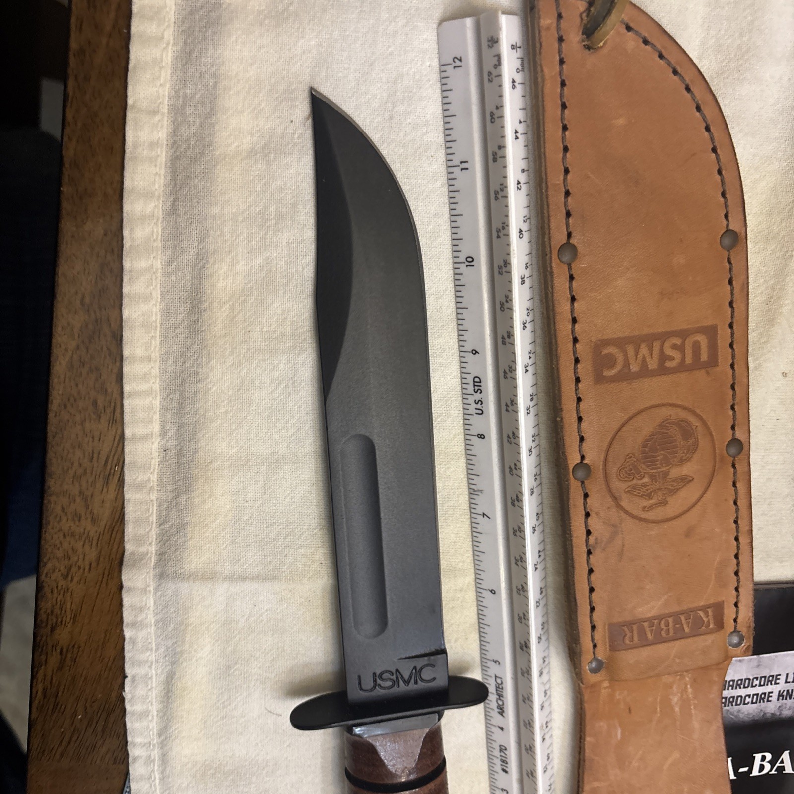KaBar 1217 Fighting/Utility Knife USMC Leather Sheath Straight Edge