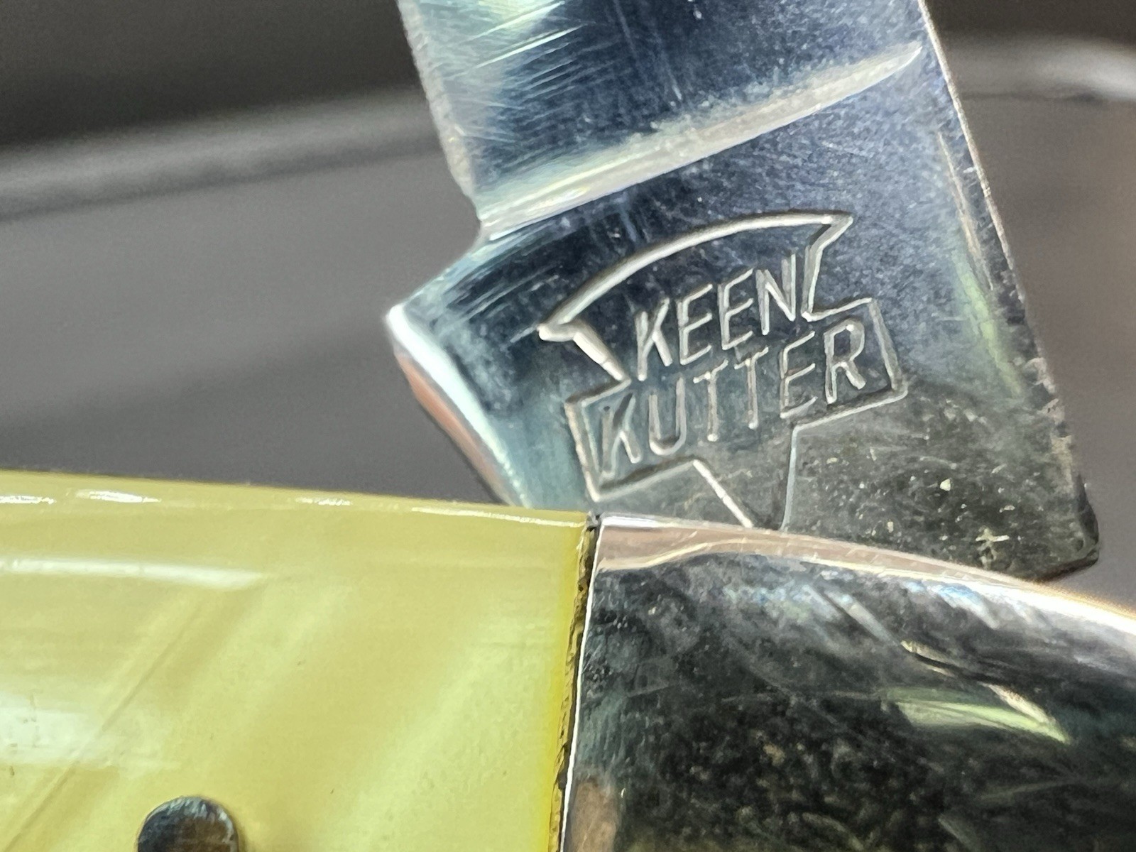 Vintage Keen Kutter Yellow Handle Pocket Knive Advertising Etched.