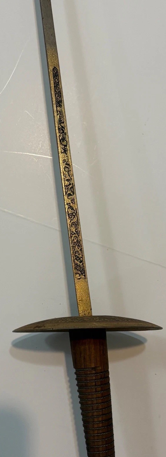 Vintage Pair Toledo Spain 42” Decorative Fencing Foils Engraved Swords