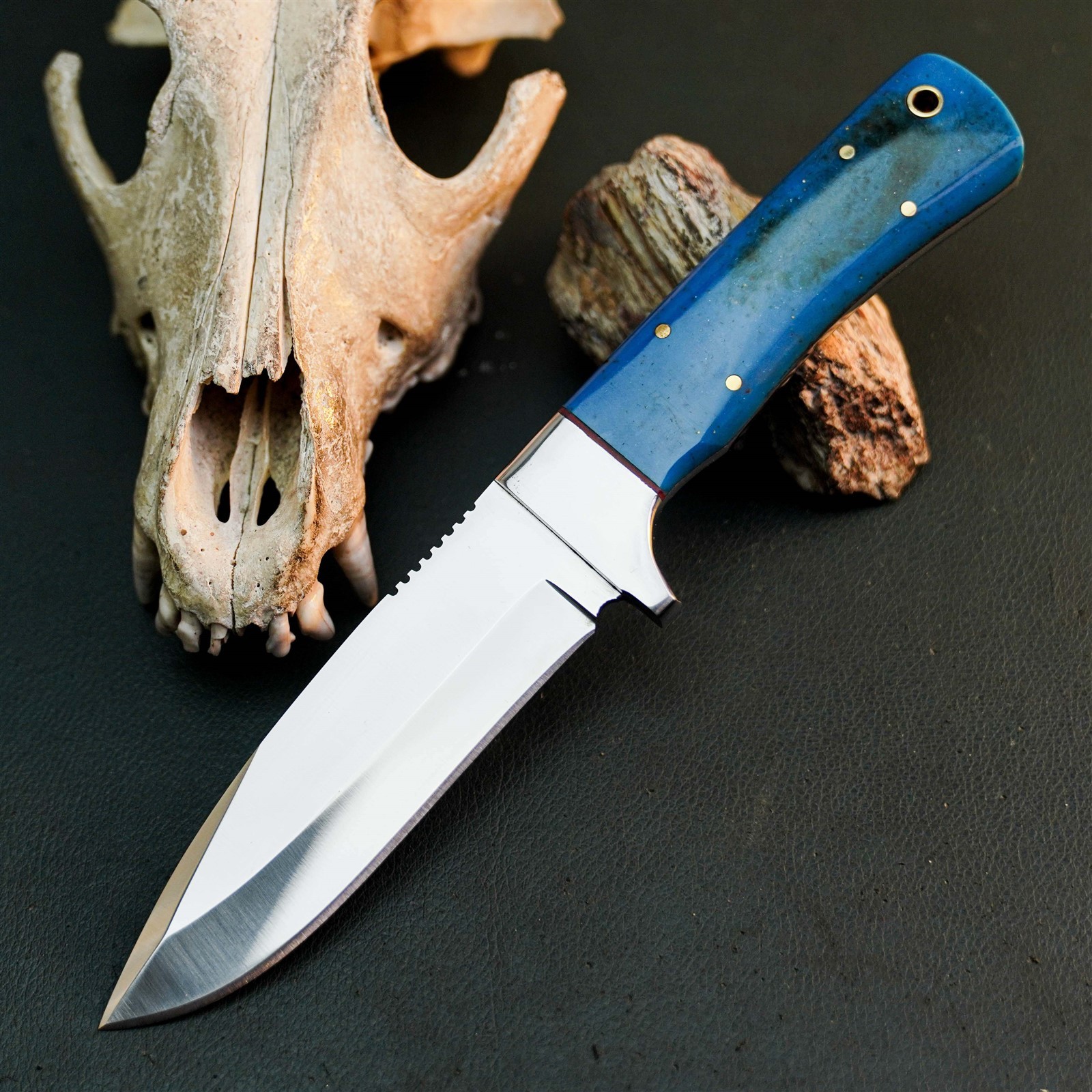 8.4″ Hunting EDC Stainless Knife Handmade Full Tang Resin Handle + Sheath