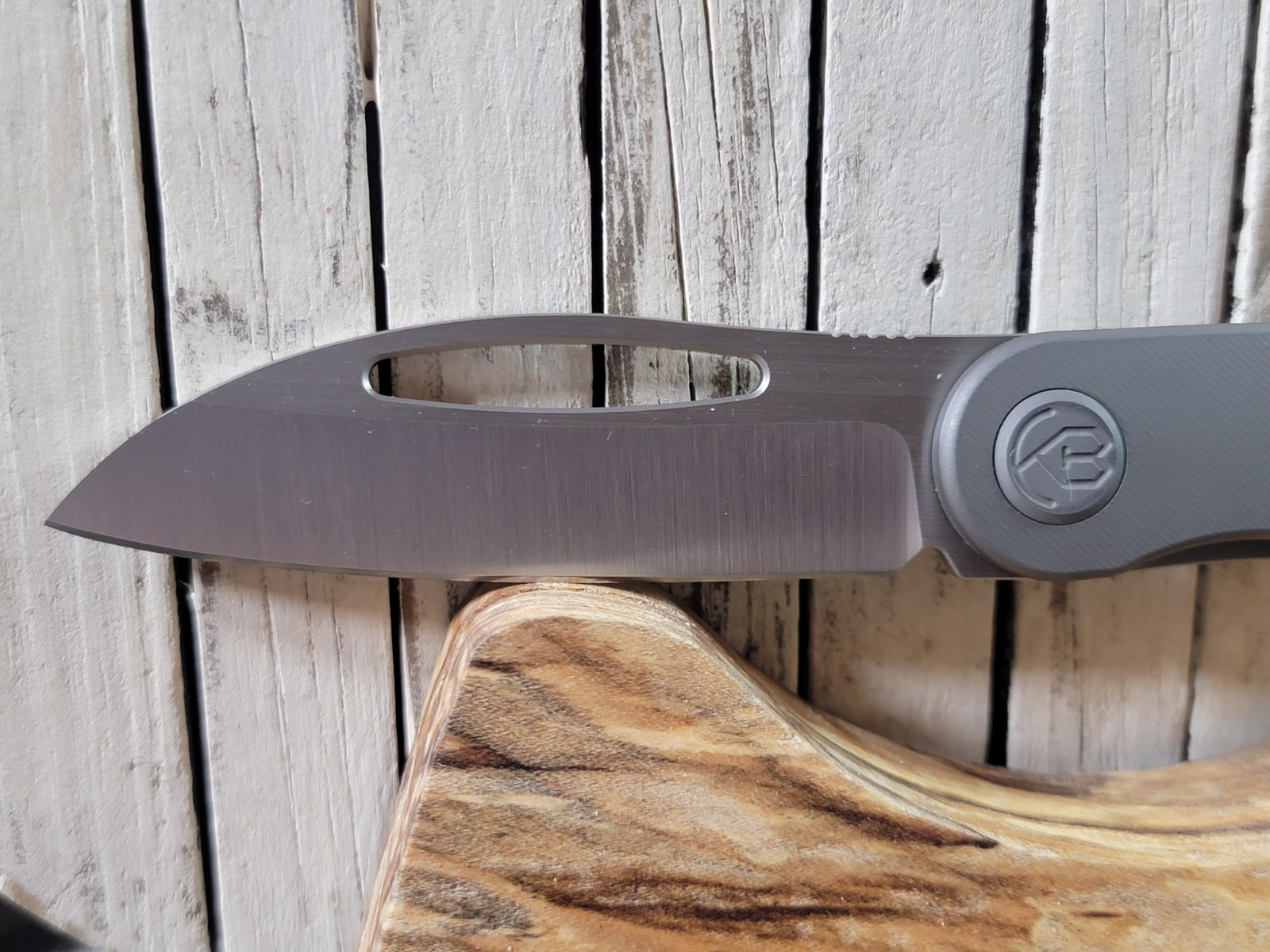 KB Knives Decimal Foldiing Knife Gray Titanium Handle M390 Plain Edge KB354B
