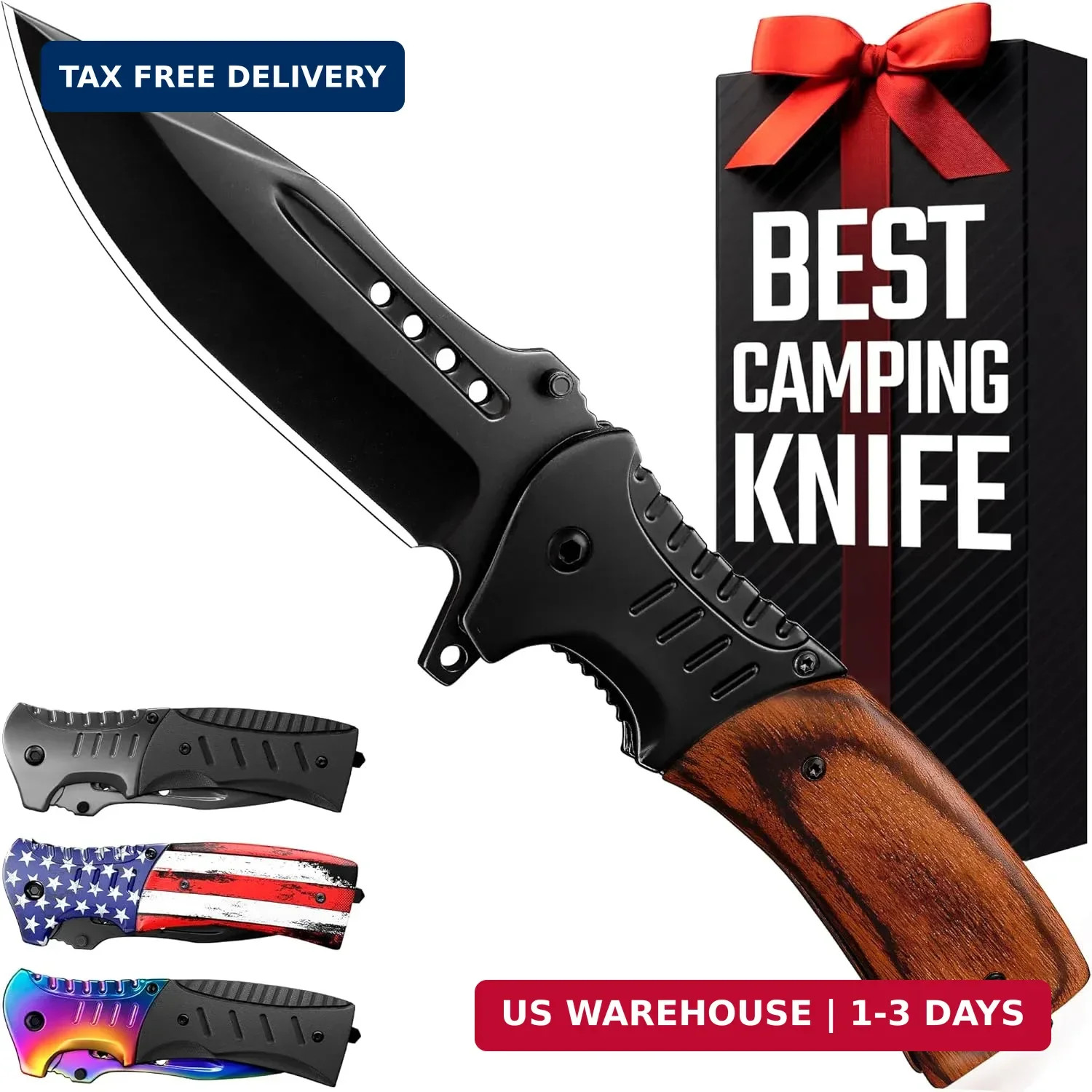 Pocket Knife for Men with Wood Handle & Glass Breaker & Pocket Clip – 3.66″ Shar