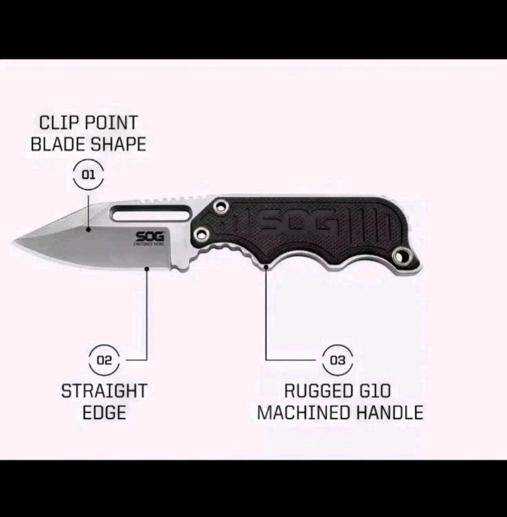 SOG Instinct Mini Fixed Blade Knife G10 Full Tang Neck Knife Sheath EDC Tactical
