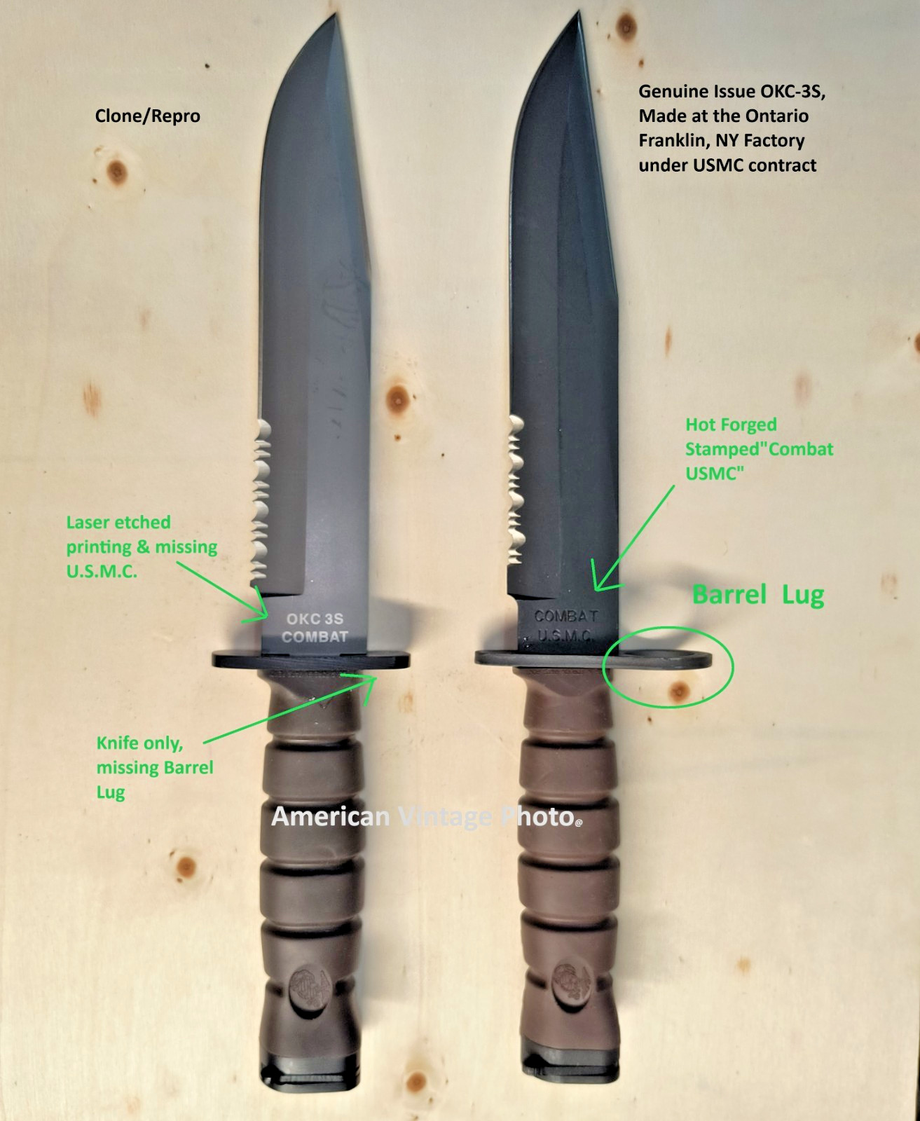 Vintage OKC3S Knife Marine Corps USMC Bayont & No Scabbard Ontario OKC-3S