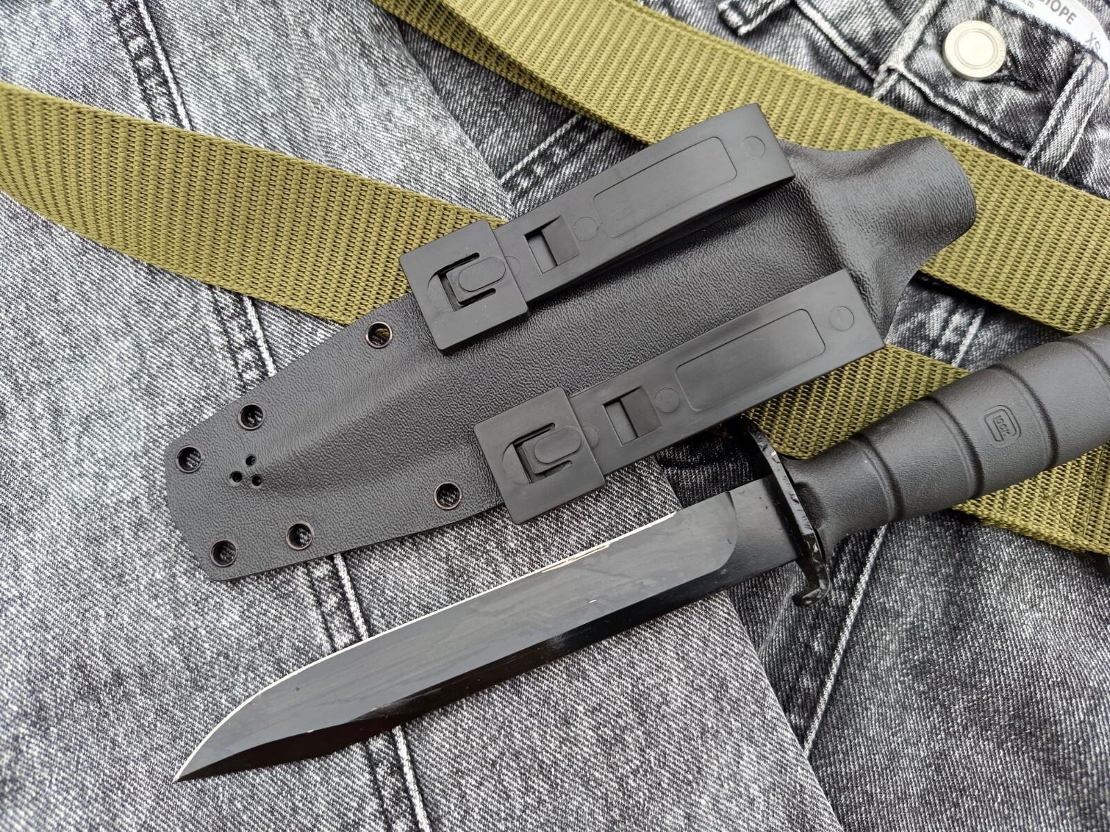 Custom black kydex sheath for a knife Glock 78/81 Scabbard with attachment.