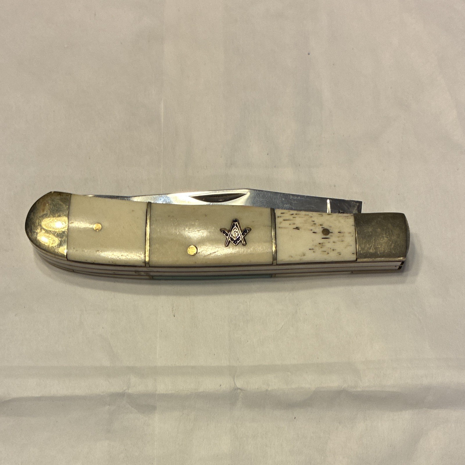 Frost Masonic 2-Blade Slipjoint Manual SS Bone Handle Pocketknife Under 2.75in