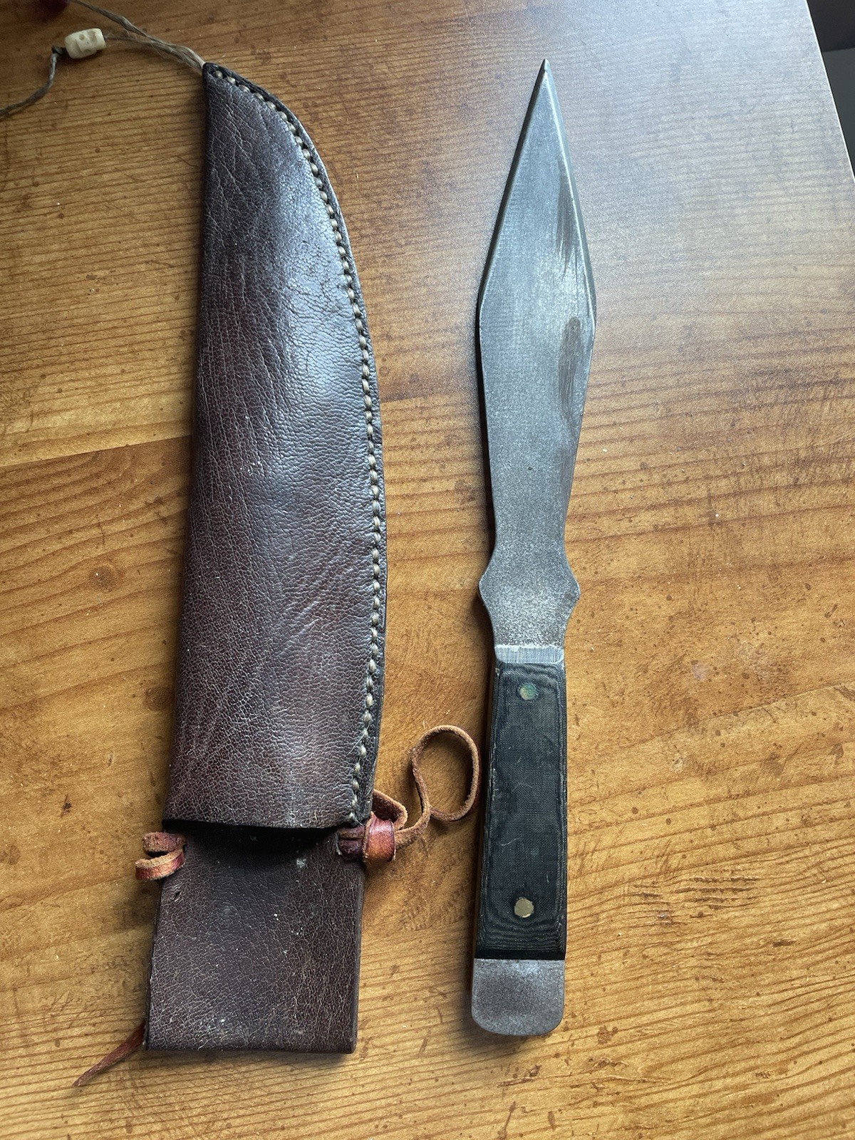 Olsen OK Vintage Throwing Knife Spear Point Full Tang Steel/Composite w Sheath