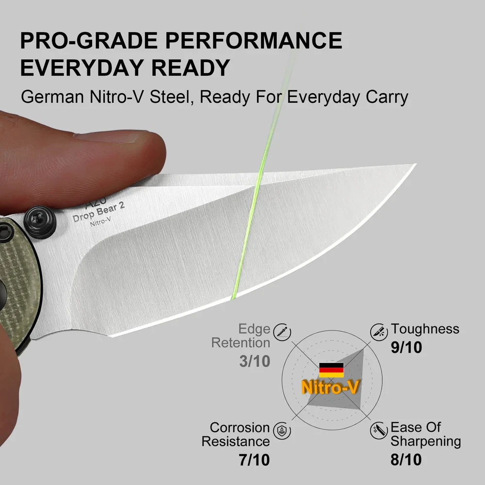Kizer Cutlery Drop Bear 2 Folding Knife 2.88″ Nitro V Steel Blade Micarta Handle