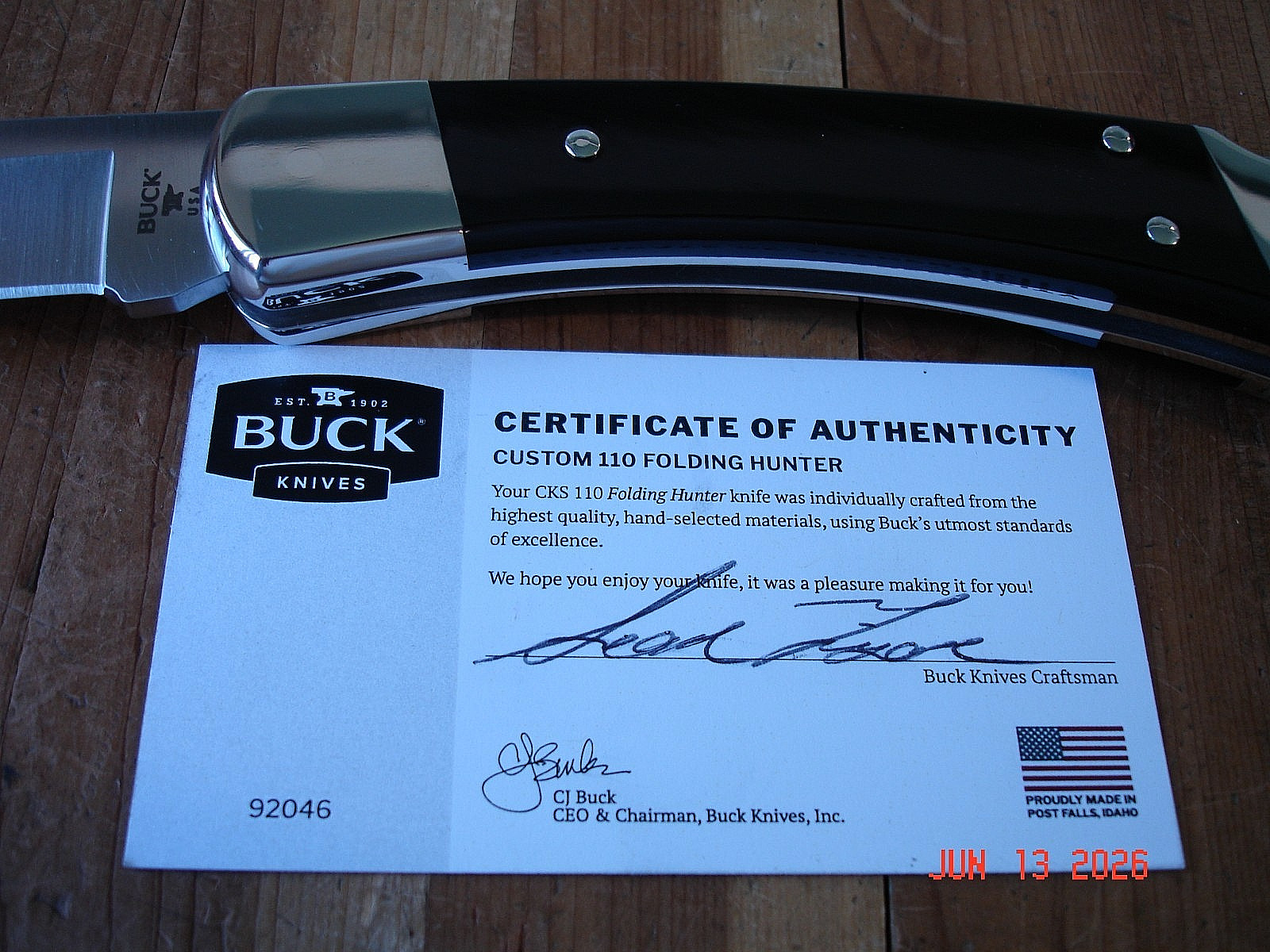 NIB BUCK KNIFE 110 HUNTER BOS MAGNACUT BLADE BLACK BUFFALO HANDLE NICKEL SILVER
