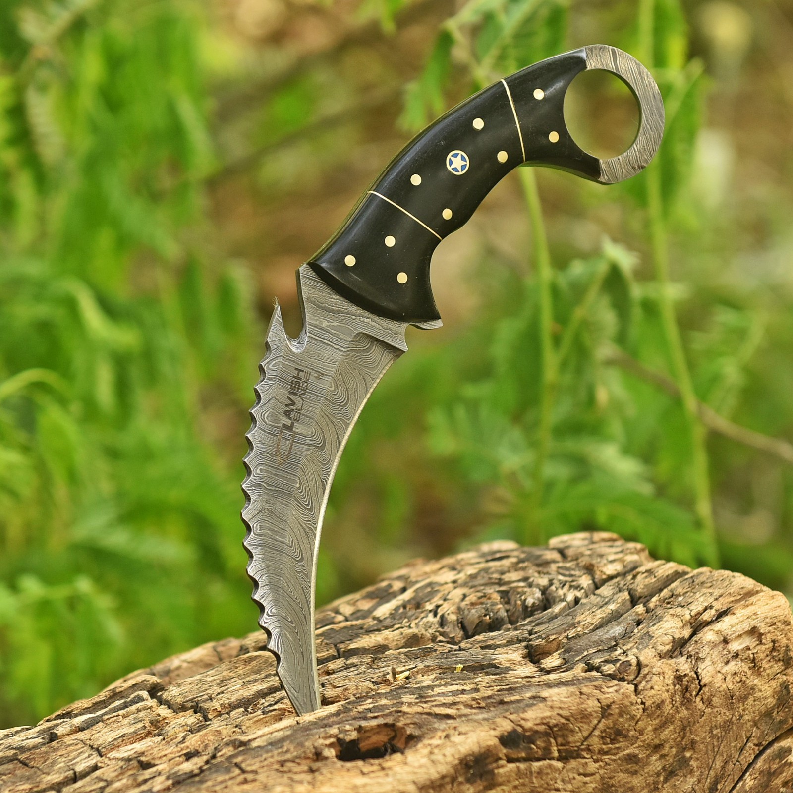 Handcrafted Damascus Karambit Knife Black Wood Hunting Survival Custom Sheath