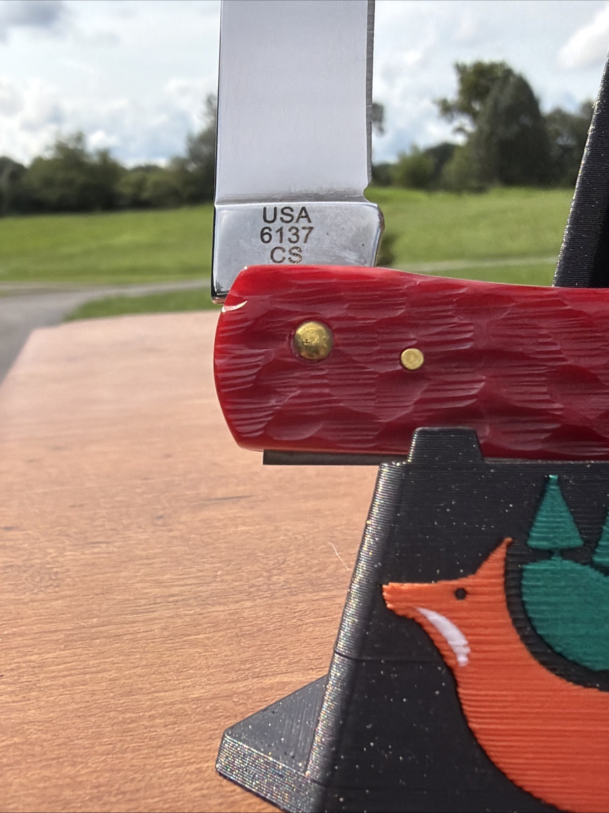 Case XX 2025 Dark Red Peach Seed Jig Bone 6137 CS Sod Buster Jr. Knife