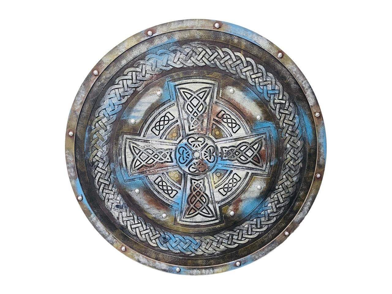 Rust Navigator Carved Viking Shield: Handcrafted/Carved 24-Inch Wood and Metal
