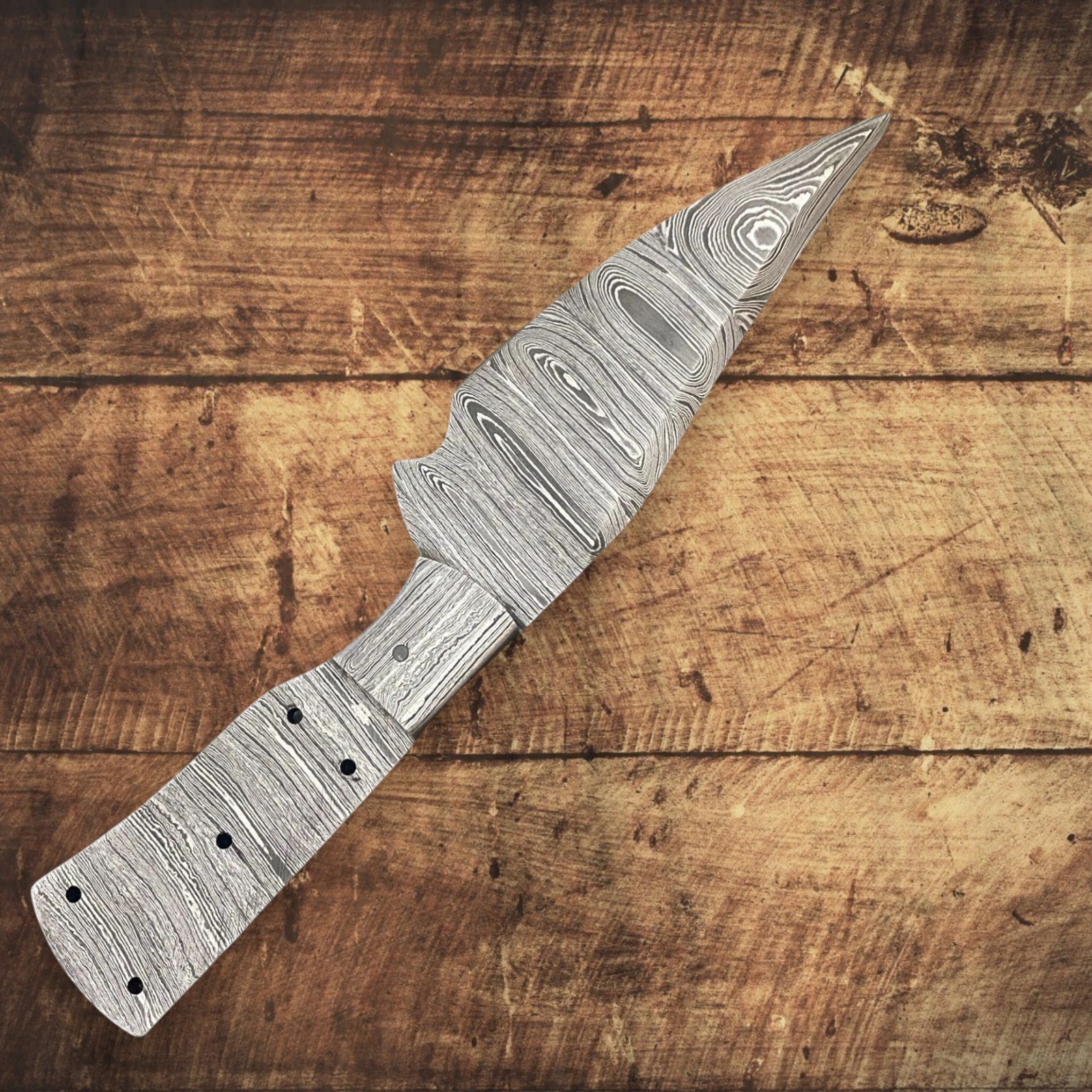 Damascus Steel Knife Blank Full Tang Clip Point 8in Tactical DIY Hunting Tool