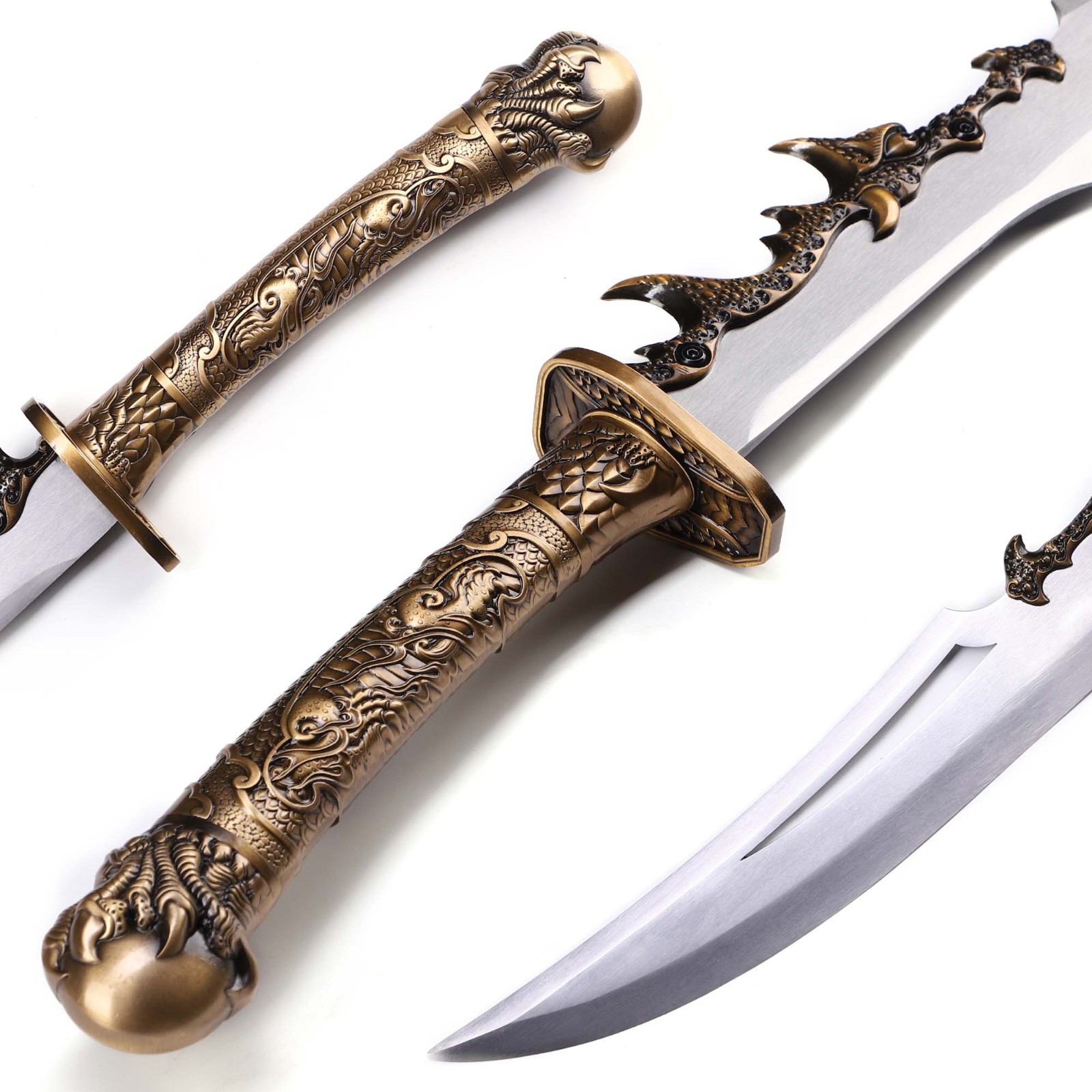 Hand-Forged High Manganese Steel Chinese Dao Authentic Dragon Blade, Full Tang