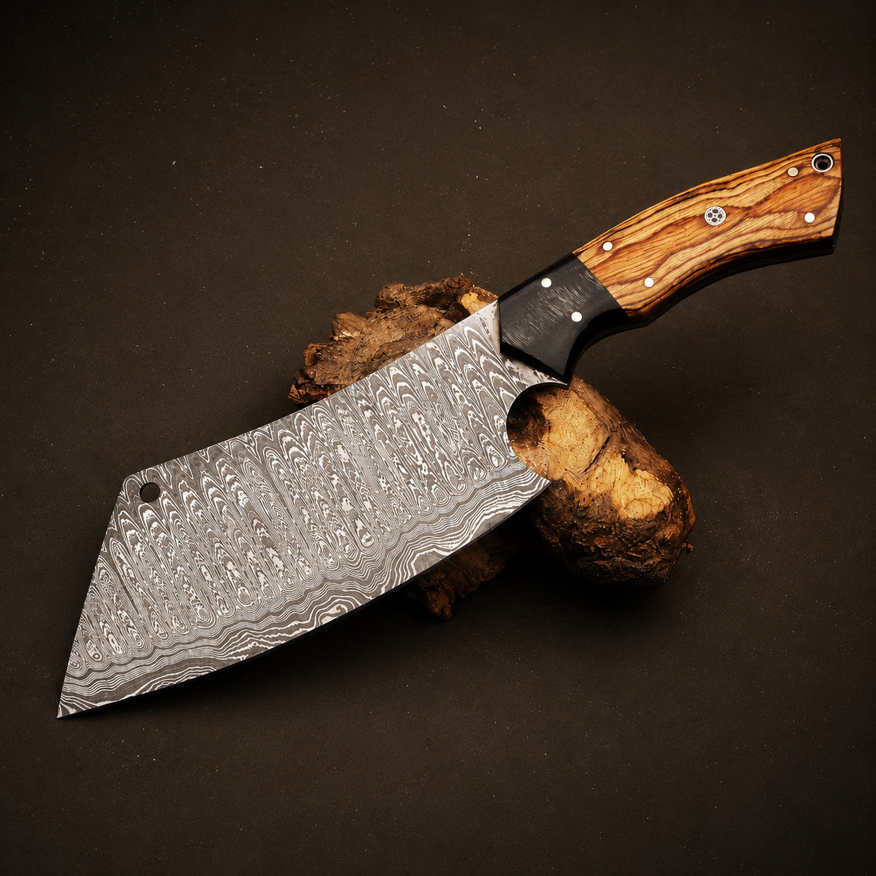 CUSTOM HANDMADE FORGED DAMASCUS STEEL CLEAVER MEAT CHOPPER BUTCHER KNIFE SHEATH.