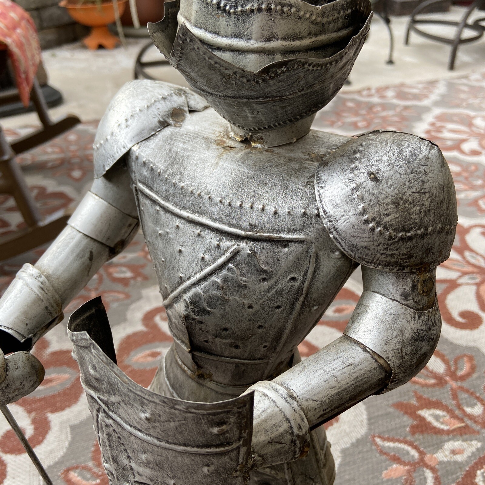 Tin Metal Medieval French Knight in Armor w/Shield 27″