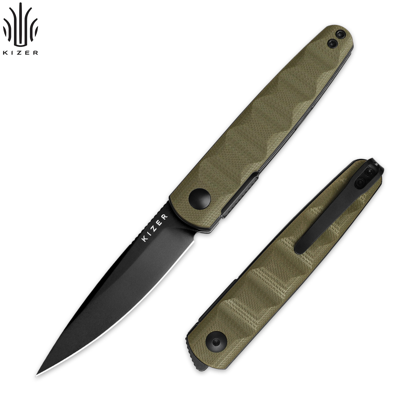 Kizer Bamboo Drop Point Folding Knife Nitro-V Steel Blade G10 Handle V3722A2