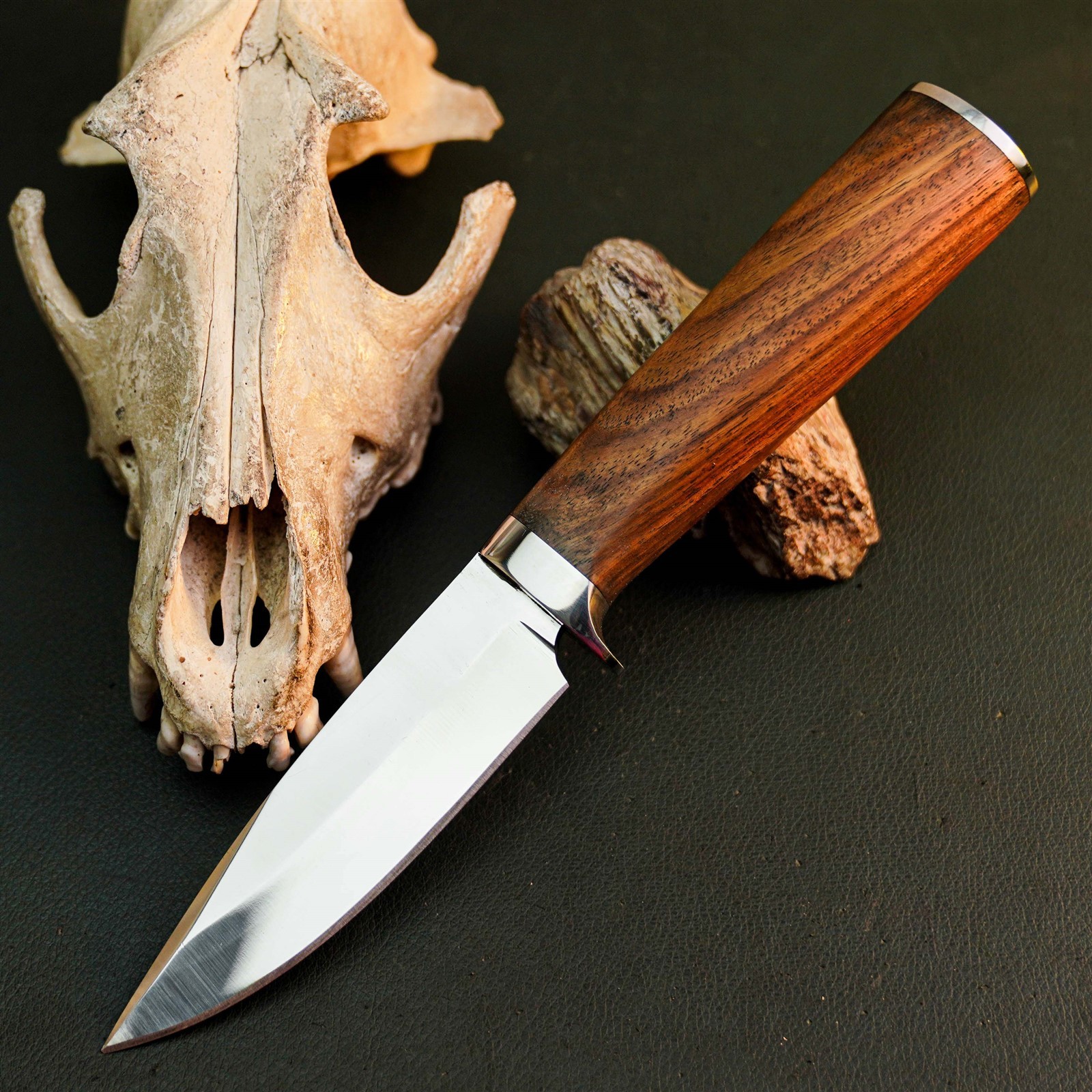 8.9″ Stainless Tactical Knife Half Tang Wood Handle Fixed Blade + Sheath