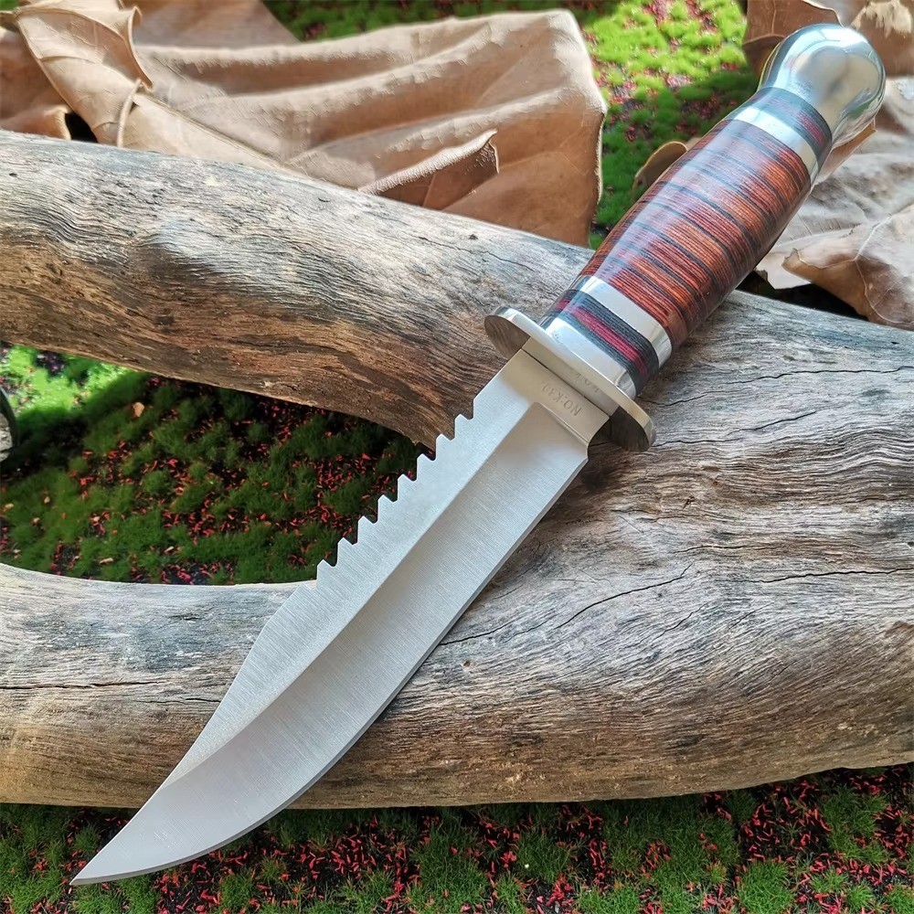 Tactical USMC Marines Style Combat Knife | 8Cr15MoV Blade | Wood Handle + Sheath