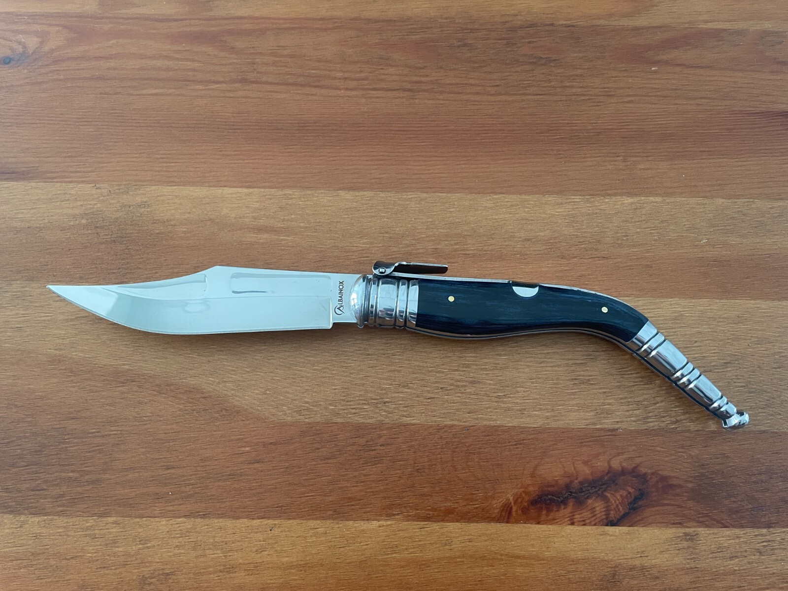 5.5″ Spanish Navaja Sevillana Pocket Knife Blue Stamina Wood Scales with Ratchet