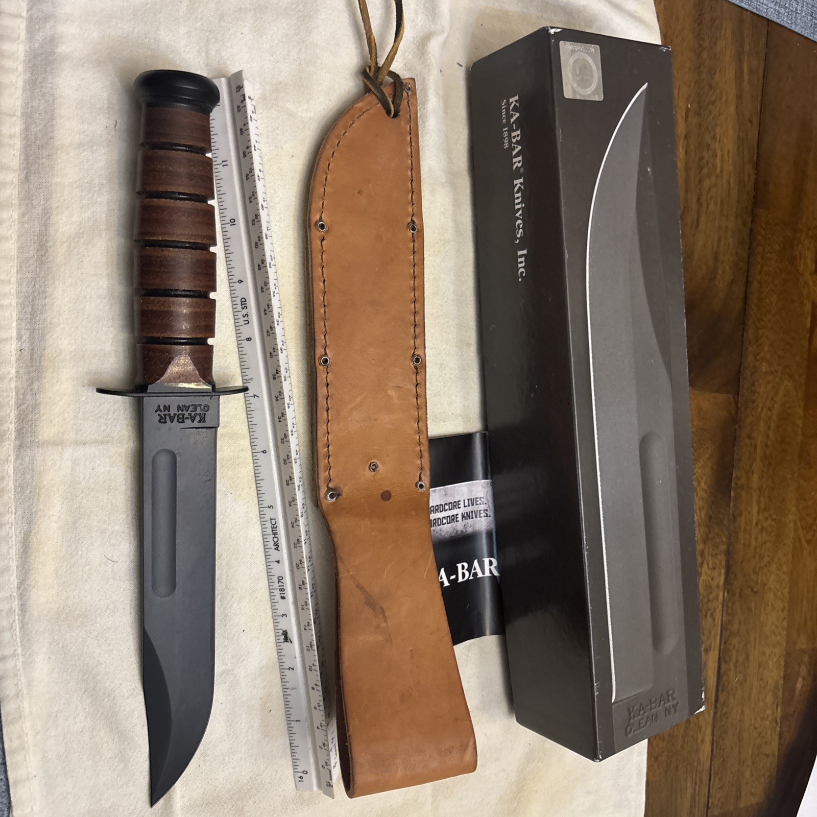 KaBar 1217 Fighting/Utility Knife USMC Leather Sheath Straight Edge