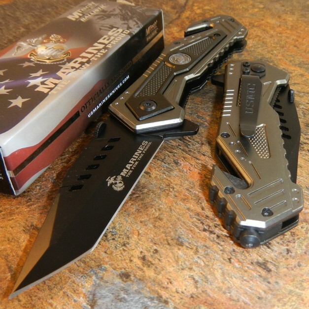 USMC Salvager Rescue Linerlock A/O Knife M-A1033GY 4 3/4″ closed. 3 1/4″ assiste