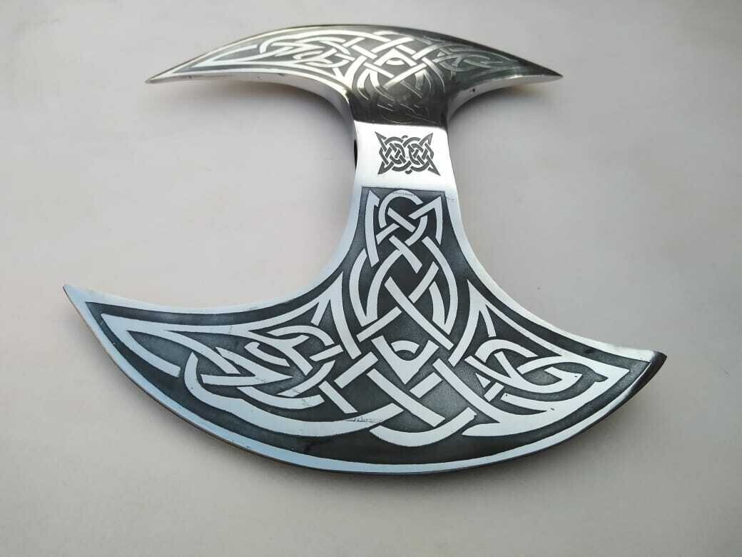 Double Head Hand forged High carbon steel handmade Viking Axe With leather Shet