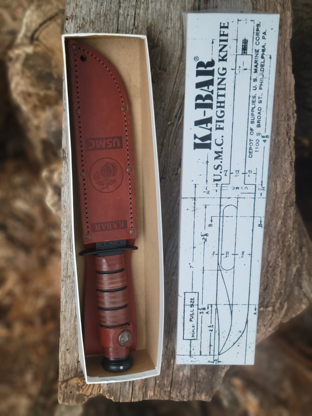 KaBar 1217 Fighting/Utility Knife USMC Leather Sheath Straight Edge