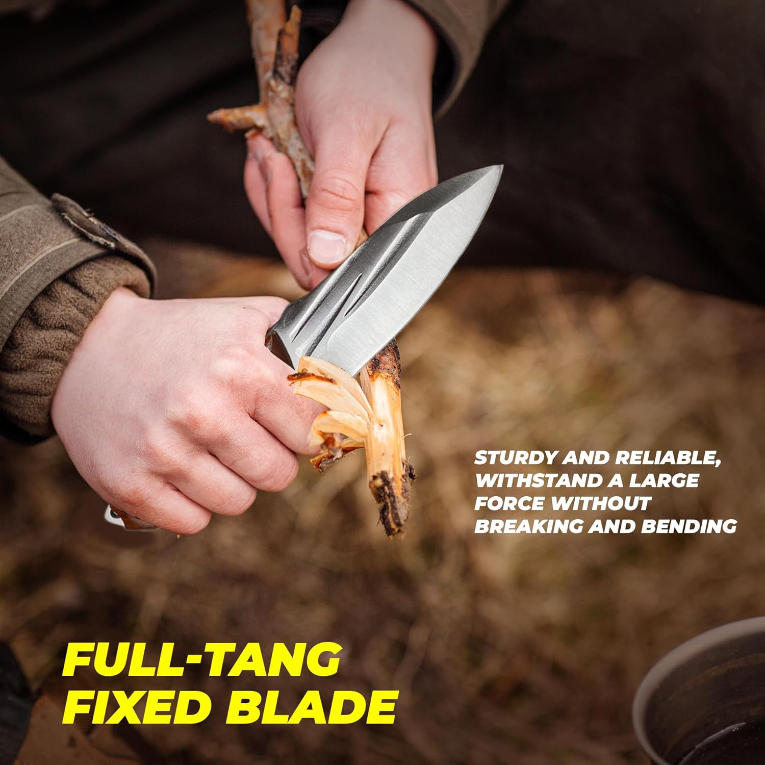 Pocket Fixed Blade Knife with Wood Handle and Leather Sheath for Camping, Outdoo