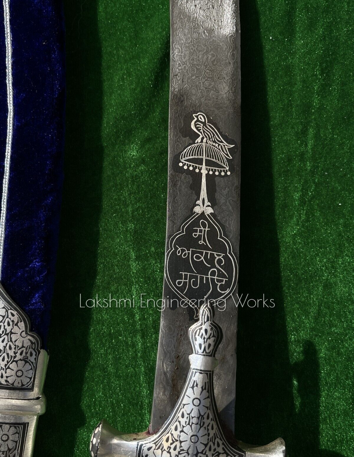 Sikh Goliya Sword Damascus Steel Blade Silver Koftgiri Velvet Scabbard I Buy Now