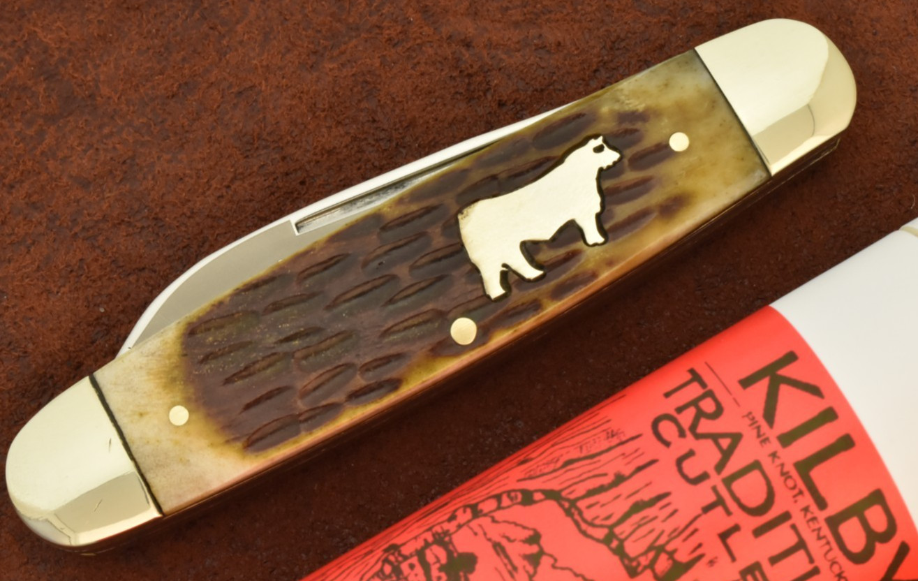 KILBY TRADITION PINE KNOT KY ANTIQUE BONE CATTLE OF A THOUSAND HILLS STOCK KNIFE