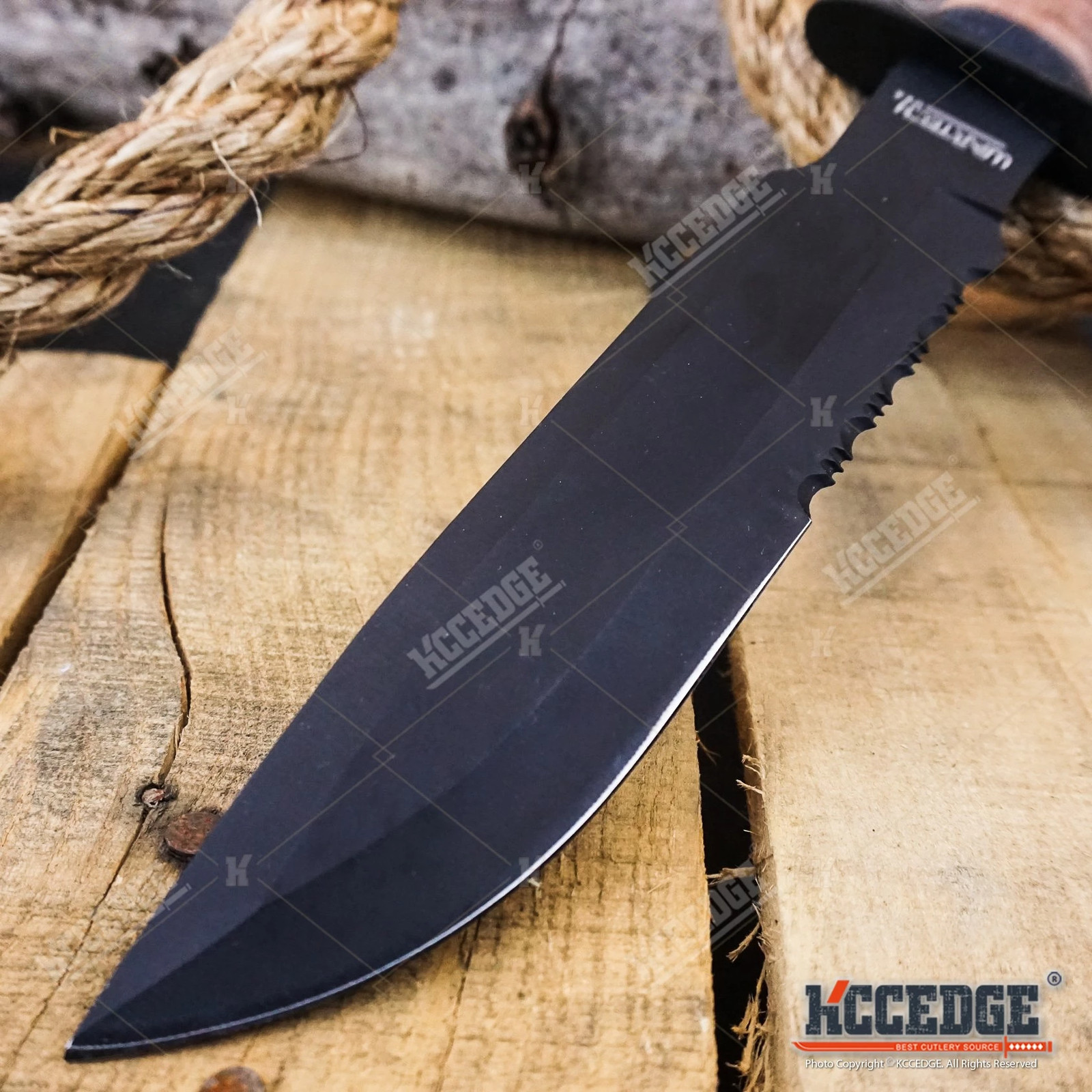 WARTECH 12″ MILITARY USMC Tactical Fixed Blade Fighting Knife Black Coated Blade