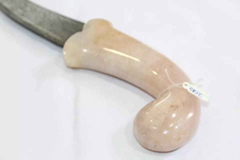 Dagger Knife Damascus Steel Blade Pink Jade Stone Handle Silver Koftgiri D55