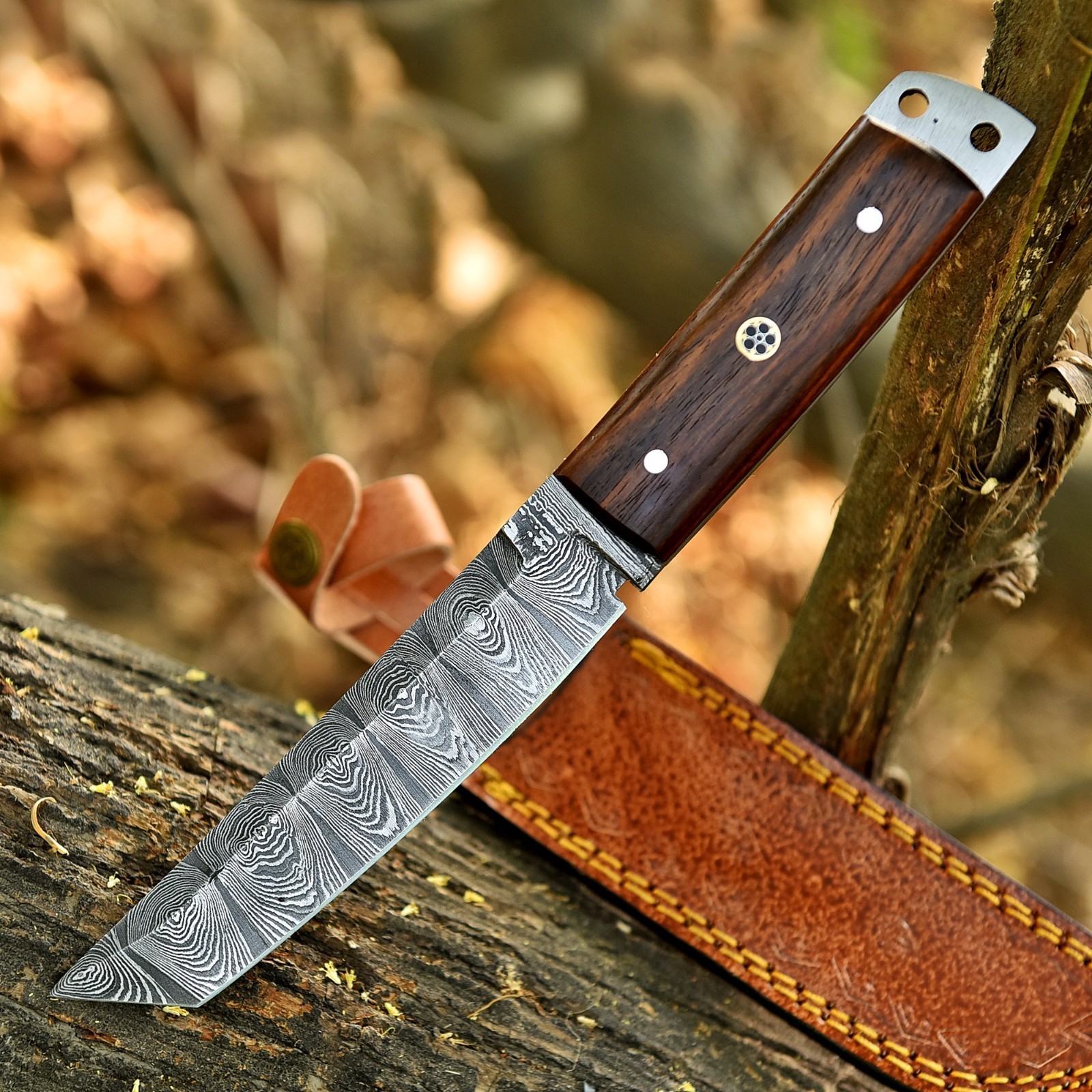 Custom Made Hand Forged Damascus Steel Fixed Blade Tanto Knife Hunting UU 41