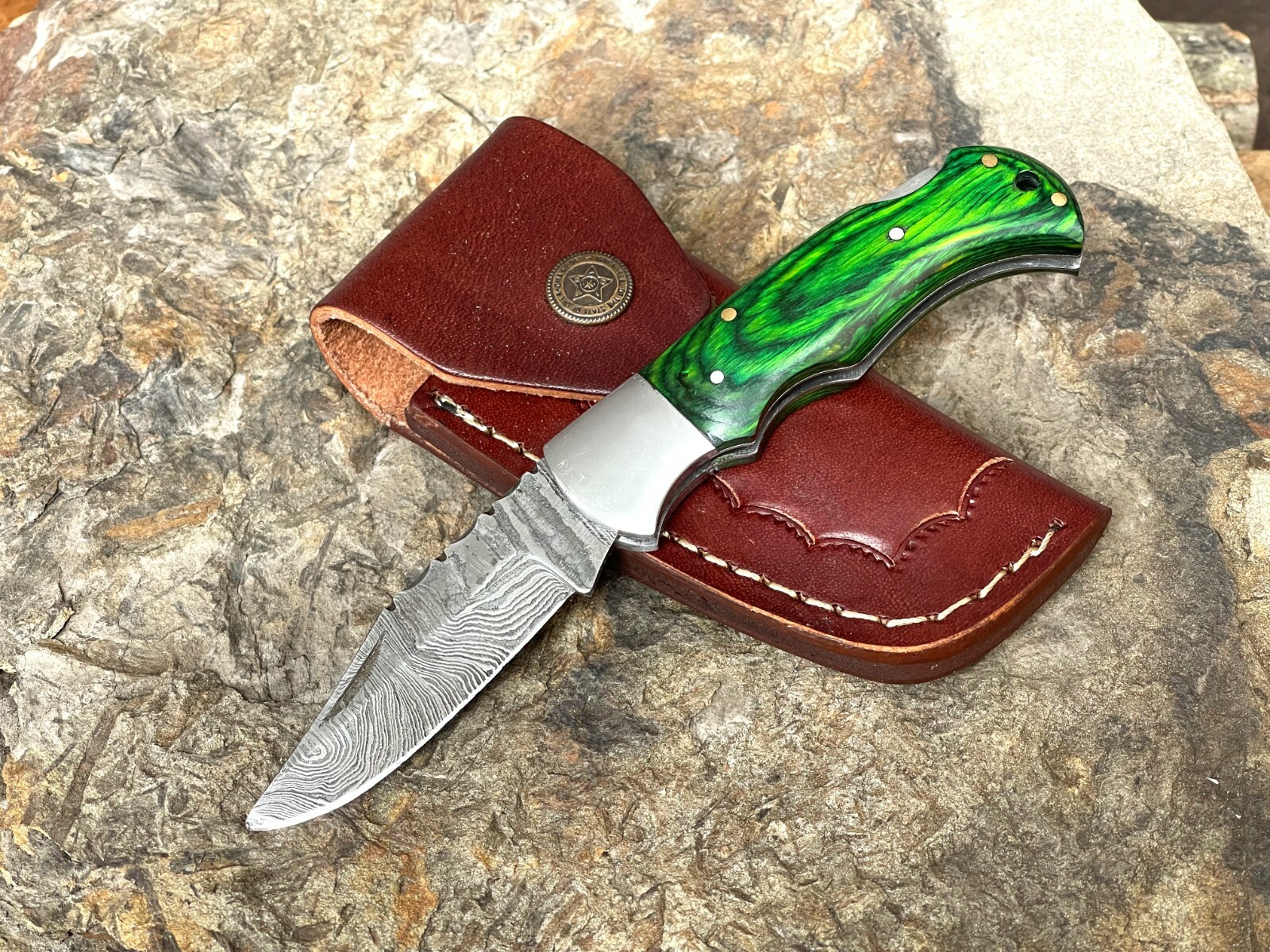 Handmade Damascus Folding Pocket Knife With Small Defects 6.5″ (See Description)