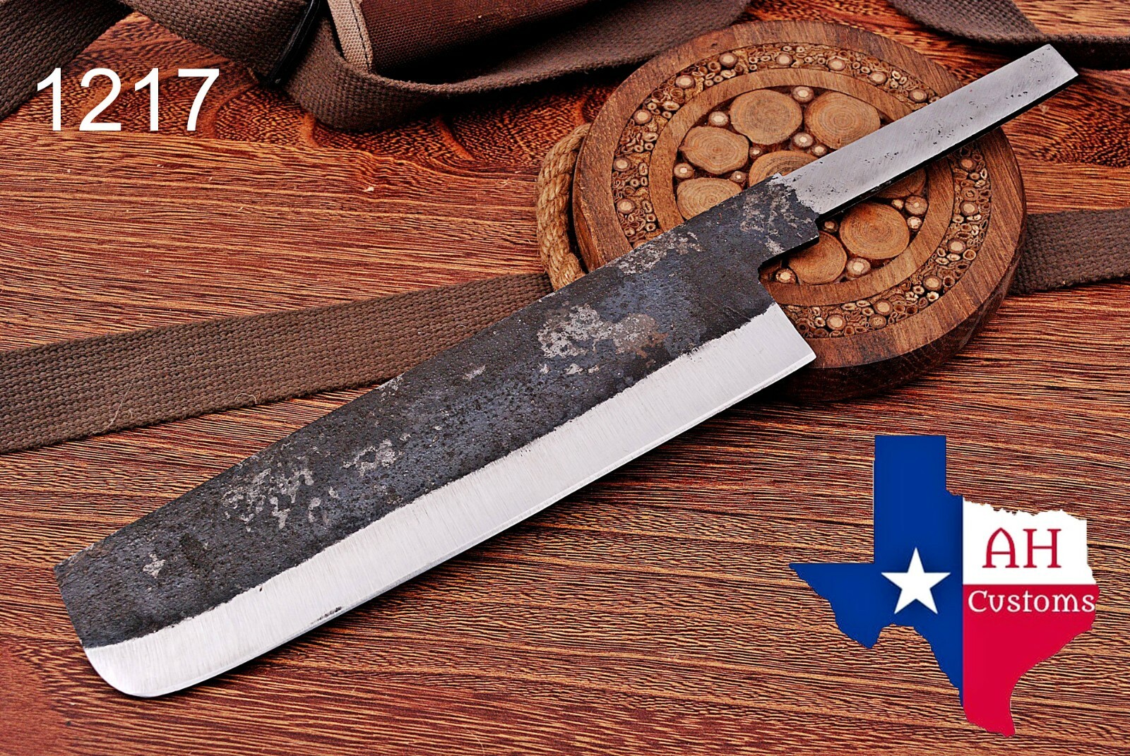 1095 HAND FORGED RAILROAD SPIKE BLANK BLADE MEAT CLEAVER KNIFE AH DAMASCUS -1217