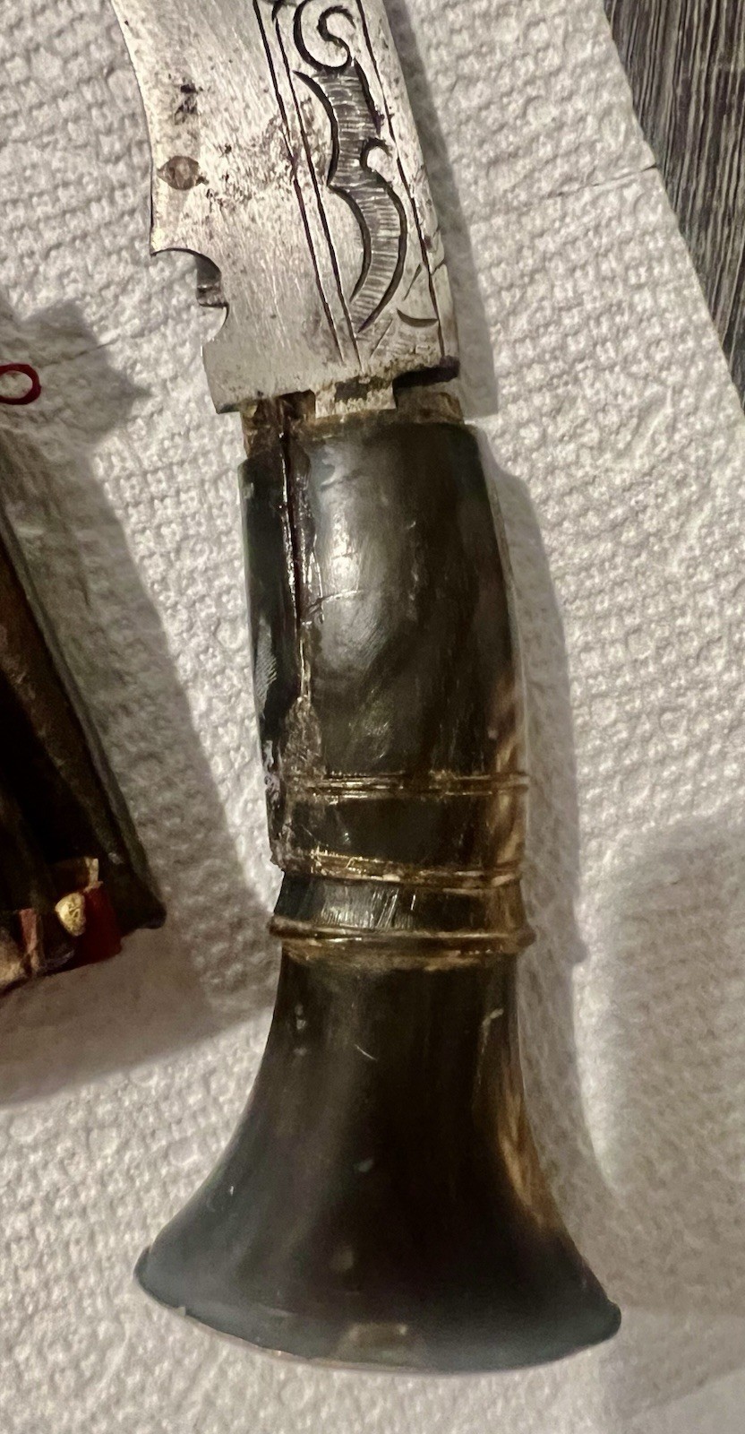 Antique Nepalese India Kukri With Horn Handle Scabbard, Karda, & Chakmak.