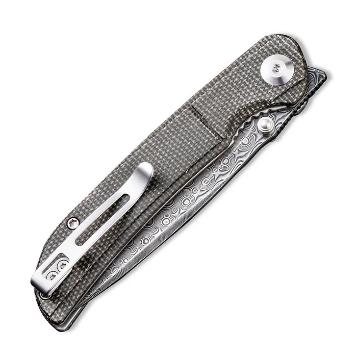 CIVIVI IMPERIUM FRONT FLIPPER KNIFE DARK GREEN MICARTA DAMASCUS STEEL C2107DS-3