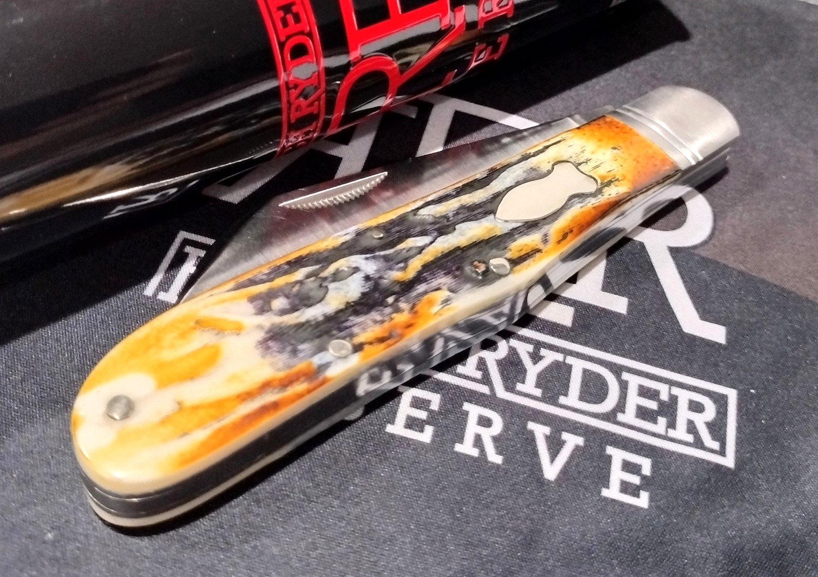 Rough Ryder Reserve Brown Stag Bone D2 Tool Steel Grandaddy Folder Pocket Knife
