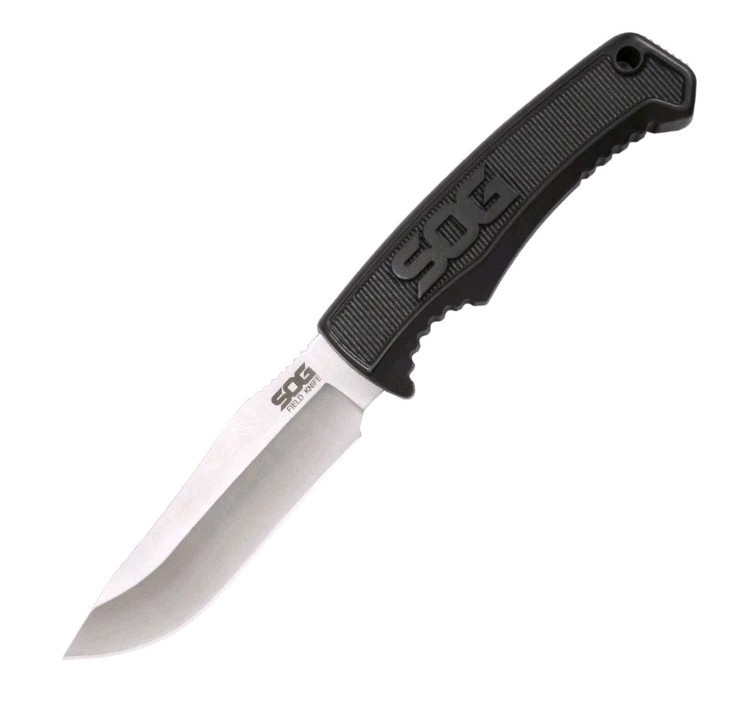 SOG Field Fixed Blade Knife 7Cr17MoV Steel Full Tang w/ Sheath Black TPR 4″