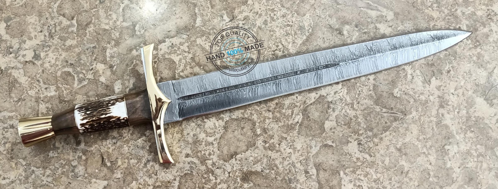 21.25″ Custom Hand Made Beautiful Damascus steel double edge Sword knife (3005-3