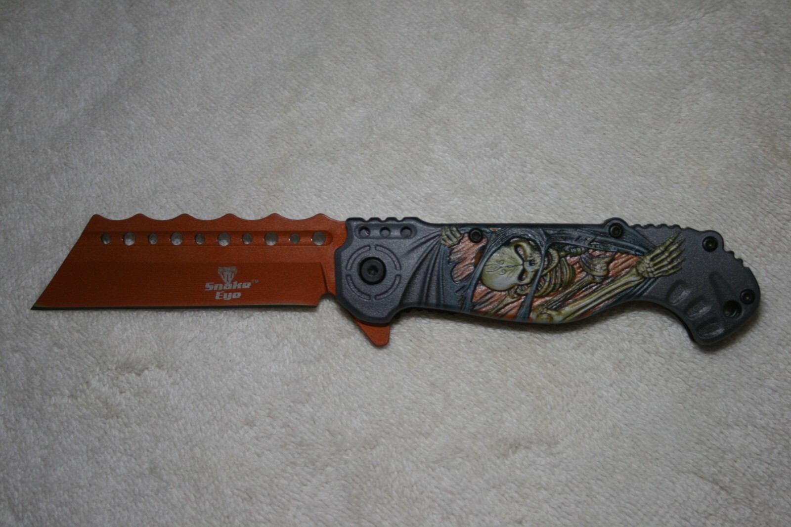 🔥8 1/2″ COPPER & GRAY SKELETON 💀 LOCKING E-Z OPEN Spring Assisted Pocket Knife
